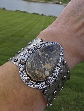 Maligno Jasper Gemstone Cuff Bracelet in 925 Sterling SIlver